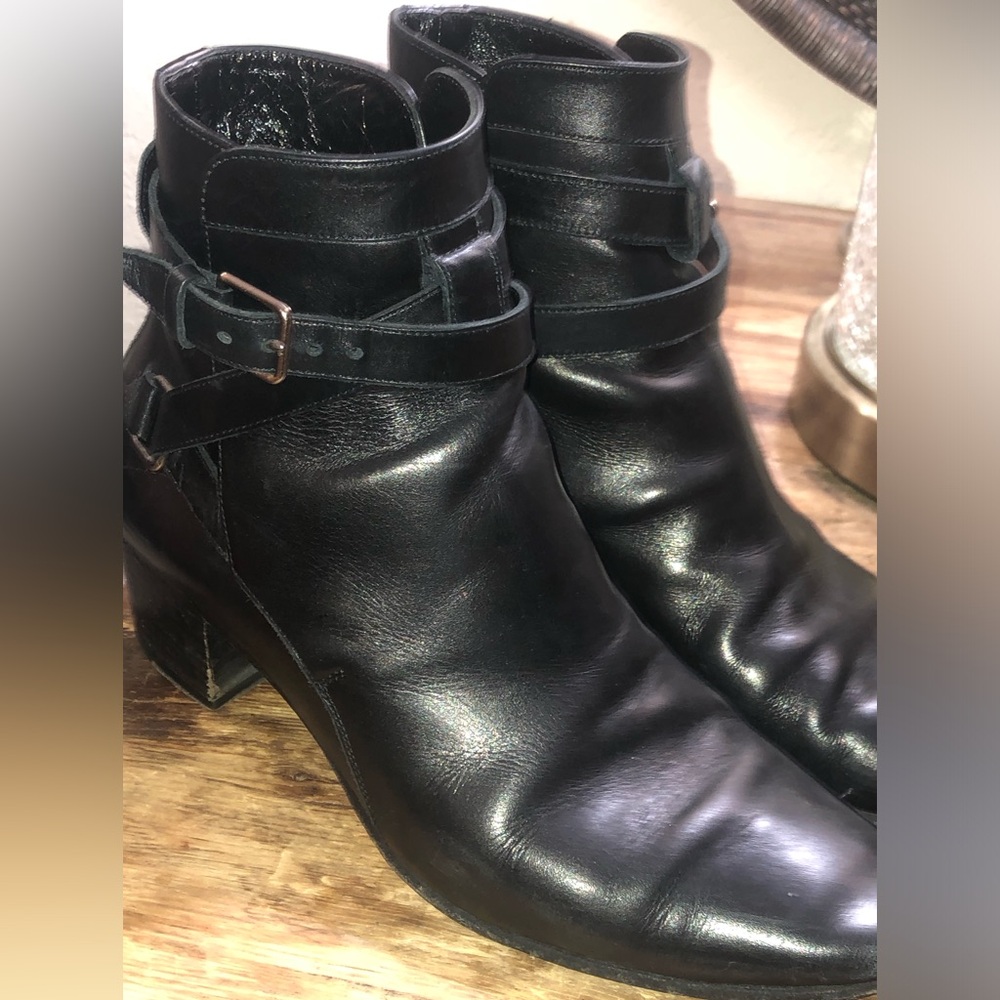 Saint Laurent Black Ankle Boots Booties Stri Buckle Size 35 Used Chunky heel